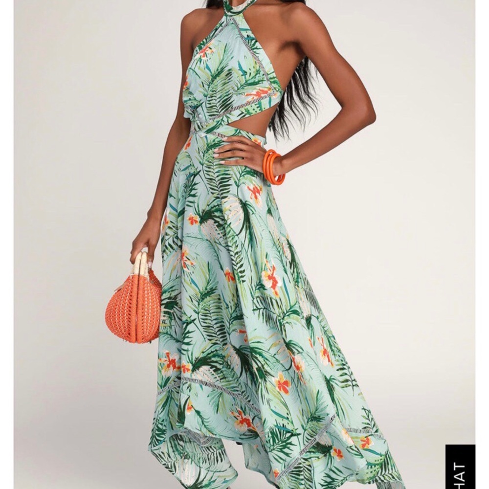 Lulu’s St. Tropez Blue Leaf Print Midi